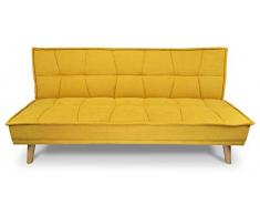SAMIRA Divano Letto clic clac in Tessuto Vellutato Giallo, Divano 3 posti MOD. Bart