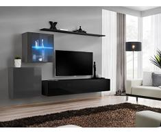 Arredodacasa.com Parete Attrezzata Soggiorno Moderna con 1 Vetrina Illuminata con Luci LED Blu 1 Mobile Porta TV e 1 Pensile Sospeso PAP59 (Grigio e Nero)