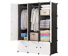 BRIAN & DANY Armadio Portatile con 12 Cubi, Scaffale Componibile con Ante, Guardaroba Organizzatore Economico, stanzino Combinato in Plastica, 111x 47x 148 cm