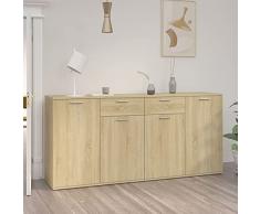 Tidyard Credenza,Moderna,con 2 Cassetta e 4 Ante,in Truciolato,Rovere Sonoma,160x36x75 cm,Credenza con Cassetta,Credenza da Salotto Moderna,Credenza da Cucina Moderna,Credenza Soggiorno Moderna