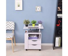 JIA He SENG Furniture/Regolabile in Altezza servitore Tavolino Comodino in Legno con Supporto Rotante, cassetti di immagazzinaggio, Ruote e Open Shelf (Colore: Rosa) (Color : White)