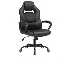 SONGMICS Sedia da Ufficio, Sedia da Gaming Ergonomica, Meccanismo Oscillante, Altezza Regolabile, Sedia da Scrivania per i Sedentari, Traspirante, Nero OBG025B01
