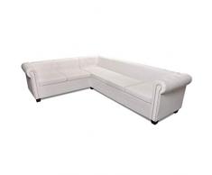 Festnight Divano Chesterfield Moderno Angolare con 6 Posti in Pelle Artificiale/Ecopelle Bianco/Nero/Marrone per Soggiorno/Ufficio (Bianco)