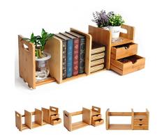 WOLTU RG9258br Libreria Piccola sul Tavolo per Studenti Mensola con Cassetti Scaffale Organizer da Scrivania Ufficio in Bambù