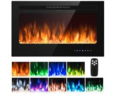 RELAX4LIFE Camino Elettrico e Termocamino Elettrico 900/1800 W, Temperatura 16-30ºC e Timer 1-8 ore con Telecomando, Fiamma Realistica in 9 Colori e 5 Luminosità, 91,5 x 14 x 54,5 cm