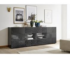 Arredocasagmb.it Mobile Contenitore 2 Ante 4 cassetti Moderno Grigio Lucido Ante con Serigrafia Soggiorno Madia Buffet con sportelli Design Mira 08