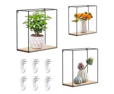 REFORUNG 3 Pz Scaffale da Parete Legno e Metallo Mensole a Cubo da Parete Mensole Quadrate da Parete Cubi da Parete Soggiorno per Camera da Letto, Bagno, Cucina