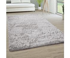 Tappeto Salotto Pelo Lungo Soggiorno Pelliccia Finta Shaggy Morbido Monocolore, Dimensione:140x200 cm, Colore:Argento