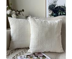 Set di 2 Cuscini Divano Velluto a coste Morbido Moderno Decorativo Copricuscini Divano 45x45cm bianco