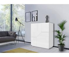 Dmora Credenza Moderna a 2 Ante Geometriche, Made in Italy, Madia da Ingresso, Buffet di Design da Soggiorno, Cm 100x43h106, Bianco Lucido, 100 x 43 x 106