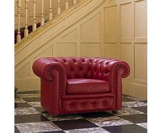JVmoebel Chesterfield - Poltrona a 1 posto, in pelle, colore: Rosso