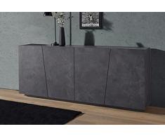 Dmora Credenza moderna a 4 ante, Made in Italy, Madia da cucina, Buffet di design da soggiorno, cm 200x43h86, colore Grigio Ardesia