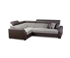 MEUBLO divano angolare convertibili 3/4 posti tessuto + similpelle Houston, Tessuto, marrone, Canapé dangle gauche