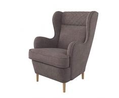 Furninero - Poltrona a orecchioni, wingback, poggiatesta Fantasia, Gambe arrotondate in Rovere, Softi Chocolate Tessuto (Idrofobiche), Marrone