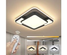Kiwaezs Plafoniera LED, Plafoniera LED Soffitto Quadrata Dimmerabile 48W con Telecomando, Lampadario LED Soffitto 4500LM 3000K-6000K, Lampadari LED a Soffitto Moderni, Plafoniera Nera per Corridoio