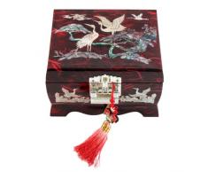 Portagioielli Ciondoli Souvenir Oggetti Preziosi Porta Orecchini Braccialetti Anelli Con Musica In Legno Madreperla Carta Di Gelso Rossa Con Design Gru e Pini Contenitore Scrigno Con Specchio