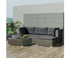 Festnight 12 pz Set Divano 3 Posti con Penisola da Giardino Esterno in Polirattan Grigio e Tavolo Basso Quadrato Cuscini Grigi,Divano e Tavolo Esterno in Rattan Grigio,Set Mobili da Giardino Rattan