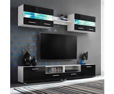 XIAOGUANG Set Porta TV,Set di Mobili Porta TV,Set Soggiorno Mobile TV,Mobili Soggiorno Moderni,Set Parete Attrezzata Porta TV con Luci LED 5 pz Nero Lucido