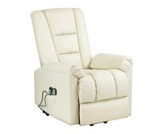 Totò Piccinni Poltrona MALAGA elevabile elettrica con 2 motori reclinabile massaggiante alza persona (Ecopelle Panna)