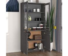 Gecheer Credenza in Legno Massello di Pino Grigio Scuro,Mobile Credenza,Credenza Soggiorno Alta,Libreria Moderna,Mobiletto Multiuso, Armadietto,Credenza Soggiorno Moderno,Credenza Alta per Cucina