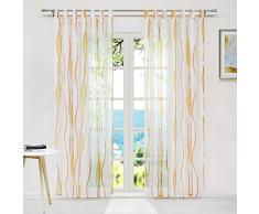 Eslir - Tenda con passanti, trasparente, motivo onde, in voile, 140 x 145 cm (larghezza x altezza), 1 pezzo, colore arancione