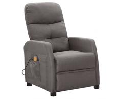 vidaXL Poltrona Massaggio Reclinabile Poltroncina per Massaggi Divano Singolo Massaggiatore Sedia TV Arredamento Grigio Chiaro Tessuto