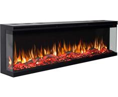 Camino elettrico LED Uniqu 166 Aflamo- caminetto 3D a tre lati con funzione di riscaldamento