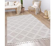 Tappeto Salotto Moderno Soggiorno Pelo Corto Moderno Motivo Boho Etnico Scandinavo Geometrico con Frange, Dimensione:200x290 cm, Colore:Multicolore 3