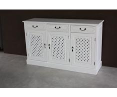 Mobile Buffet coloniale stile shabby chic in legno Teak massiccio, con Finitura VINTAGE WHITE - Prezzo Outlet