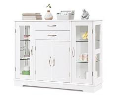 Giantex Credenza e Buffet a Ripiani, con 4 Ante e 2 Cassetti, Mensole Regolabili, Armadietto Laterale per Soggiorno, Sala da Pranzo, Cucina, 107 x 30 x 82 cm, Bianco
