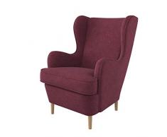 Furninero - Poltrona a orecchioni, wingback, Senza Imbottitura, Gambe arrotondate in Rovere, Softi Cherry Tessuto (Idrofobiche), Rosso