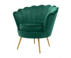 BRIGROS La voglia di fare WeHome - poltrona conchiglia velluto con gambe in ferro dorate alte 23cm e poltrona con imbottitura in schiuma dal design vintage e confortevole (Verde, Velluto)