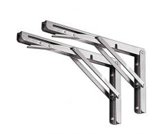 Staffe Pieghevoli per Mensole 400mm,YUMORE Reggimensola Pieghevole Inox Supporti per Mensole Pesanti Tavolo da Parete Salvaspazio fai-da-te Staffe Triangolari, Carico Massimo 150kg, [2 Pezzi]