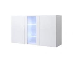 MB Muebles Bonitos | Madia Soggiorno Mobile TV Credenza Stile Moderno Luke A1 | Larghezza 120 x Altezza 70 x Profondità 40 cm | Mobile in Melamina Lucido con luce a LED | Sospesi | Colore Bianco