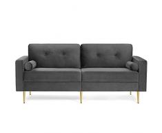VASAGLE Divano a 3 Posti, Sofà per Soggiorno, in Velluto, per Appartamento, Piccolo Spazio, Struttura in Legno, Gambe Metalliche, Montaggio Facile, Design Moderno, 190 x 82 x 84 cm, Grigio LCS001G01
