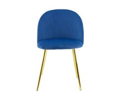 Mediawave Store - Sedia Da Soggiorno SHELBY Poltrona Vintage Effetto Velluto E Piedi Oro, Sedia da Pranzo Stile Retrò, Seduta Elegante Imbottita, Arredamento, 50x45x80H Cm (Blue)