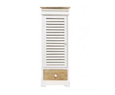 Rebecca Mobili Armadietto Bagno, Mobile Stretto con 1 Anta 1 cassetto, Legno Paulownia, Bianco Beige, Design Country - Misure: 87 x 32 x 29 cm (HxLxP) - Art. RE4461