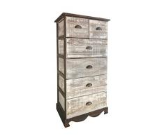 Rebecca Srl Mobile Cassettiera Credenza 6 Cassetti Legno Bianco Marrone Shabby Vintage Maniglie ottone Camera Living (cod. 568cf)