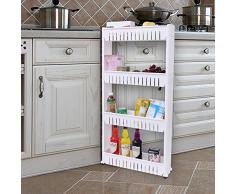 Songmics 4 Ripiani Cucina Scaffale, Carrellino salvaspazio, Carrellino per cucina, Carrellino per il bagno, Portaoggetti su rotelle 102,5 cm Bianco KFR04W