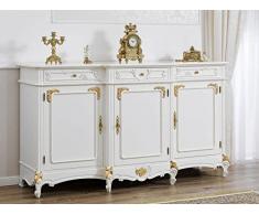 Simone Guarracino Credenza Arabella Stile Barocco Decape Buffet servante Avorio e Foglia Oro 3 Porte 3 cassetti