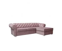 MEUBLO Divano ad angolo convertibile in letto 4/5 posti stile Chesterfield in tessuto (velluto) Avia (rosa, divano ad angolo destro)