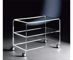 Design carrello/tavolino per la TV in vetro acrilico di alta qualità con 4 rulli cromati, transparente, 63 x 38 cm, A 48 cm, spessore vetro acrilico 10 / 12 mm