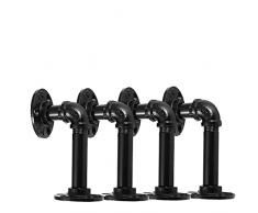 Hoofaway 4 Pezzi Tubi di Ferro Mensola, Staffe e Supporti per Mensole, Staffe per Mensole con Stile Industriale Steampunk in Ferro per Mobili, Nero Retro (15 x 8cm)
