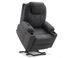 M MCombo Poltrona relax elettrica 7040 con riscaldamento elettrico regolabile USB (microfibra grigio scuro)
