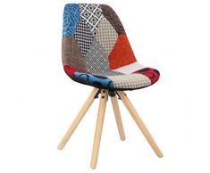 WOLTU BH52mf-1 Sedia Sala da Pranzo Sgabello con Schienale in Plastica e Tessuto di Lino Senza Braccioli Gambe di Legno Patchwork