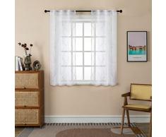 GIRASOLE HOME® Coppia Tende Voile Filtranti Fantasia Geometrica Argentata Tenda Bianca per Interni con Tasca e Passanti Nascosti 2 Pannelli (Geometria Argento, 70x145cm)