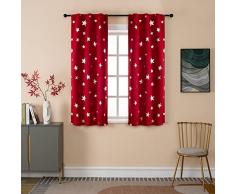 GIRASOLE HOME® Coppia Tende Oscuranti Morbide Fantasia Stelle Argentate Tenda Morbida per Interni con Tasca e Passanti Nascosti 2 Pannelli (Rosso, 70x145cm)