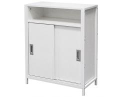 BAKAJI Mobile Mobiletto Basso, Libreria Design Moderno, Madia Ufficio Portadocumenti Struttura Acciaio e Legno con 2 Ante a Chiusura Scorrevole, 1 Ripiano a Vista e 2 Interni 64 x 30 x 81 cm (white)