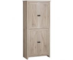 homcom Credenza Moderna a 4 Ante con Mensole Regolabili e Base Rialzata, Mobile Cucina in Legno 80x40x182cm, Colore Naturale