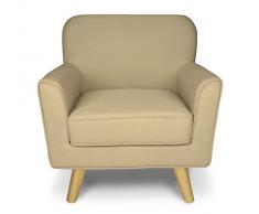 SAMIRA Poltrona in Tessuto Beige e Piedi in Legno MOD. Orchidea